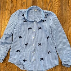 J. Crew Factory Blue Striped Button Down Shirt with Black Accents